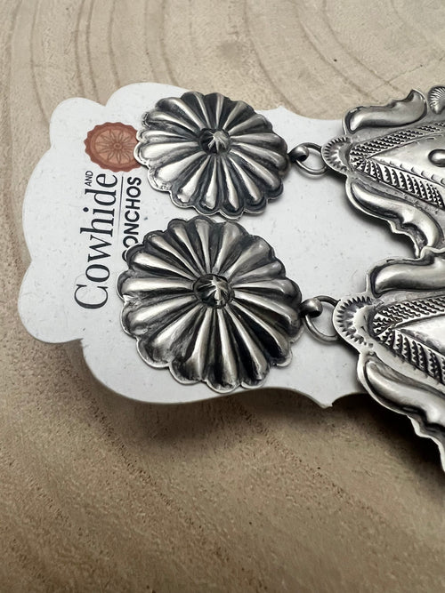 Eugene Charley Sterling Silver Earrings - Cowhide and Conchos