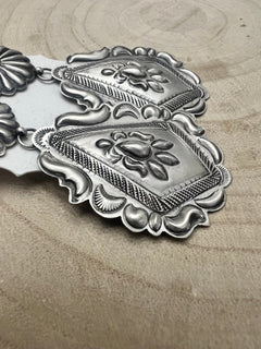 Eugene Charley Sterling Silver Earrings - Cowhide and Conchos