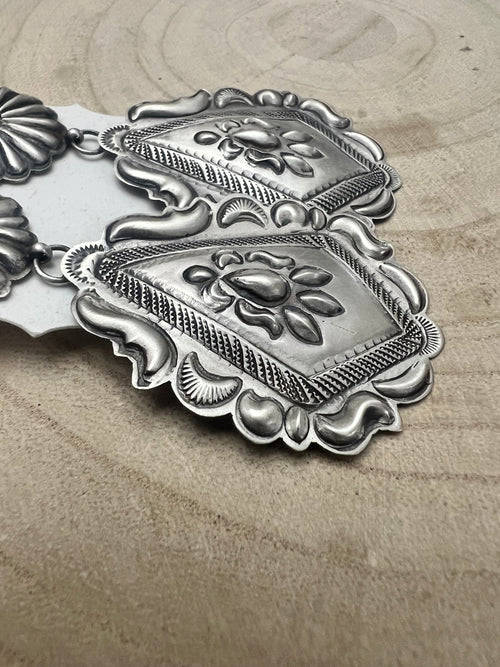 Eugene Charley Sterling Silver Earrings - Cowhide and Conchos