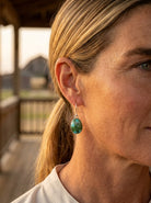 Eugene Gruber Sonoran Turquoise Earrings — 1 1/4" × 3/8" - Cowhide and Conchos