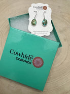 Eugene Gruber Sonoran Turquoise Earrings — 1 1/4" × 3/8" - Cowhide and Conchos