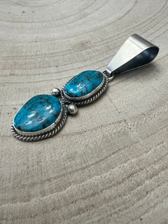 Eugene Gruber Turquoise & Sterling Silver Pendant - Cowhide and Conchos