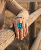 Eunise Wilson Navajo Sterling Silver Ring with Turquoise — Size 8 (Hallmark EJW) - Cowhide and Conchos
