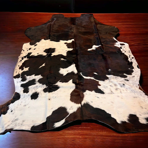 Exotic Tricolor Jumbo Cowhide Rug 7 - 8ft - Cowhide and Conchos