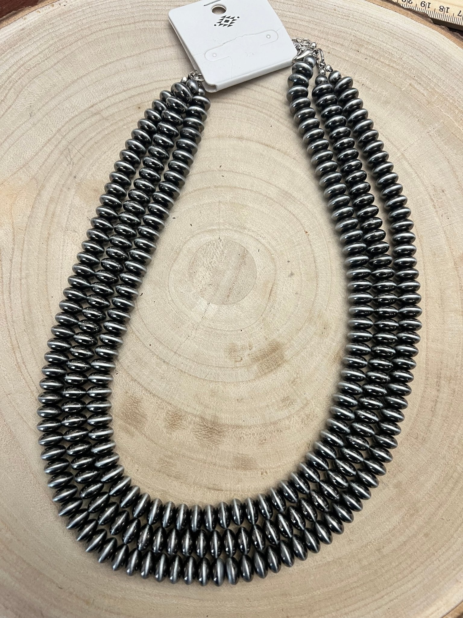 Fashion 3 Strand Saucer Pearl Necklace - 22 inch + 3 - Cowhide and Conchos
