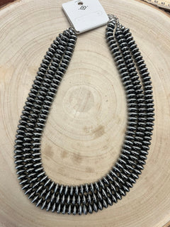 Fashion 3 Strand Saucer Pearl Necklace - 22 inch + 3 - Cowhide and Conchos