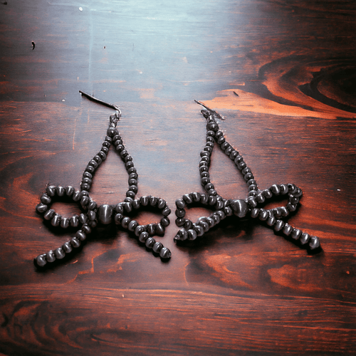 Faux Bow Dangle Earrings - 2 1/2 inch drop - Cowhide and Conchos