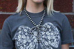 Faux Bow Necklace with Large Faux Pearls - 16 inch - Cowhide and Conchos