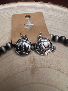 Faux Buffalo Coin Squash Blossom Set - Cowhide and Conchos