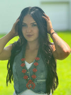 Faux Coral Long Squash Blossom Statement Necklace - 32 inch necklace - Cowhide and Conchos