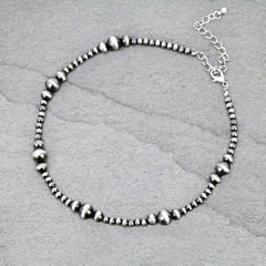 Faux Graduated Pearl Choker Necklace - 12 inch + 3 - Cowhide and Conchos
