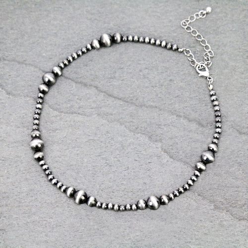 Faux Graduated Pearl Choker Necklace - 12 inch + 3 - Cowhide and Conchos