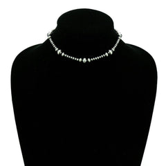 Faux Graduated Pearl Choker Necklace - 12 inch + 3 - Cowhide and Conchos