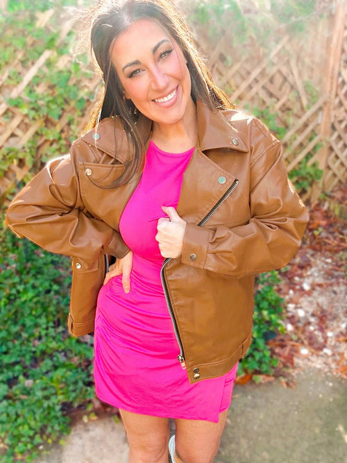 Faux Leather Moto Jacket - Cowhide and Conchos