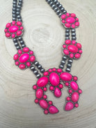 Faux Pink Squash Blossom Necklace on Double Strand Pearls - 18 inch necklace - Cowhide and Conchos