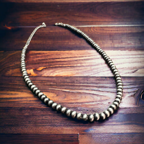 Faux Silvertone Pearl Style Bead Choker - 4mm - Cowhide and Conchos