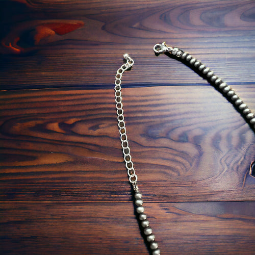 Faux Silvertone Pearl Style Bead Choker - 4mm - Cowhide and Conchos