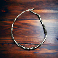 Faux Silvertone Pearl Style Bead Choker - 4mm - Cowhide and Conchos