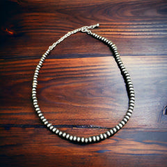Faux Silvertone Pearl Style Bead Choker - 4mm - Cowhide and Conchos
