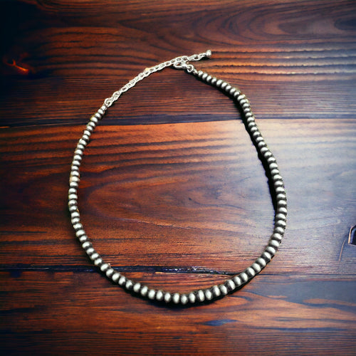 Faux Silvertone Pearl Style Bead Choker - 4mm - Cowhide and Conchos