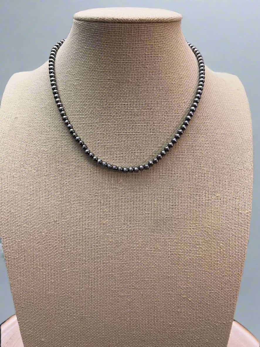 Faux Silvertone Pearl Style Choker - 4mm - Cowhide and Conchos