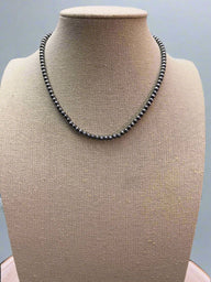 Faux Silvertone Pearl Style Choker - 4mm - Cowhide and Conchos