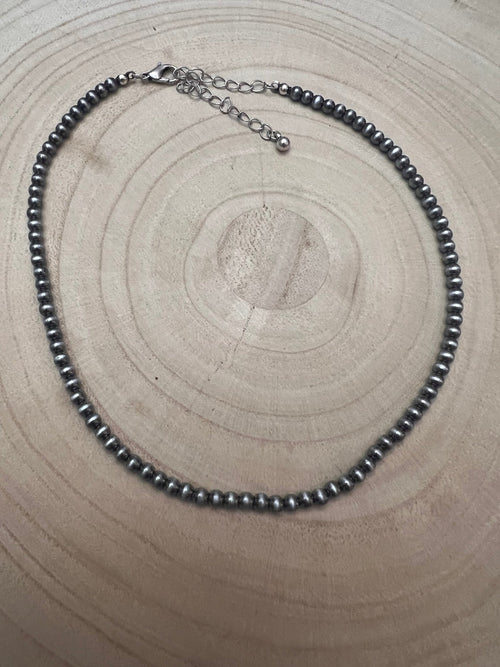 Faux Silvertone Pearl Style Choker - 4mm - Cowhide and Conchos
