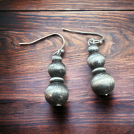 Faux Silvertone Pearl Style Drop Earring - Cowhide and Conchos