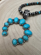 Faux Squash Blossom and Faux Pearl Necklace - 27 inch - Cowhide and Conchos