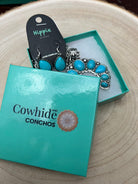 Faux Squash Blossom Pendant Necklace & Earring Set - 20 inch necklace - Cowhide and Conchos