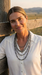 Faux Sterling Pearl Layered Necklace Set — 4-Piece Burnished Silver Western Layering Set (16" / 18" / 20" / 22") - Cowhide and Conchos