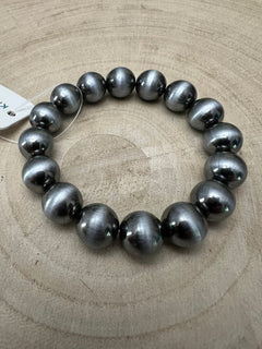 Faux Sterling Pearl Stretch Bracelet - 11 mm faux pearls - Cowhide and Conchos