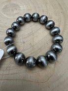 Faux Sterling Pearl Stretch Bracelet - 11 mm faux pearls - Cowhide and Conchos