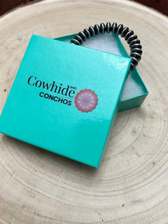 Faux Sterling Saucer Stretch Bracelet - 10 mm faux saucers - Cowhide and Conchos