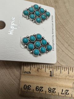 Faux Turquoise Cluster Post Earrings - 1 inch drop - Cowhide and Conchos
