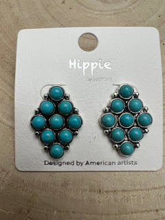 Faux Turquoise Cluster Post Earrings - 1 inch drop - Cowhide and Conchos
