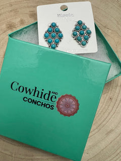 Faux Turquoise Cluster Post Earrings - 1 inch drop - Cowhide and Conchos