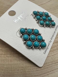 Faux Turquoise Cluster Post Earrings - 1 inch drop - Cowhide and Conchos