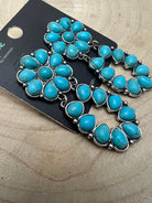 Faux Turquoise Cluster Post Earrings - 2 1/4 inch Statement Size - Cowhide and Conchos