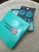 Faux Turquoise Cluster Post Earrings - 2 1/4 inch Statement Size - Cowhide and Conchos
