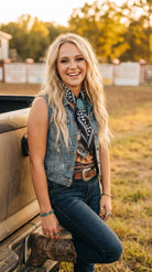 Faux Turquoise Cluster Wild Rag Scarf Slide - Cowhide and Conchos