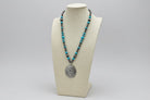 Faux Turquoise & Concho Pendant and Faux Sterling Pearl Necklace - 21 inch + 3 - Cowhide and Conchos