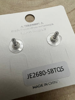 Faux Turquoise Concho Post Earrings - 3/4 inch drop - Cowhide and Conchos