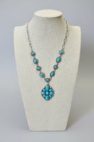 Faux Turquoise Necklace and Pendent - 18" Necklace - Cowhide and Conchos