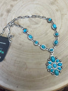 Faux Turquoise Necklace and Pendent - 18" Necklace - Cowhide and Conchos