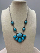 Faux Turquoise Squash Blossom and Earring Set - 18 inch necklace - Cowhide and Conchos