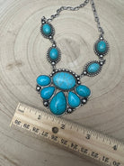 Faux Turquoise Squash Blossom and Earring Set - 18 inch necklace - Cowhide and Conchos
