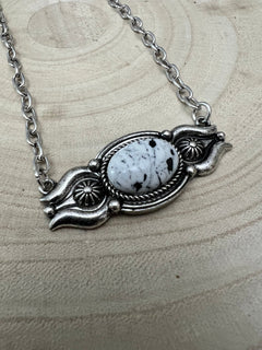 Faux White Buffalo Bar Necklace - 18 inch + 3 - Cowhide and Conchos