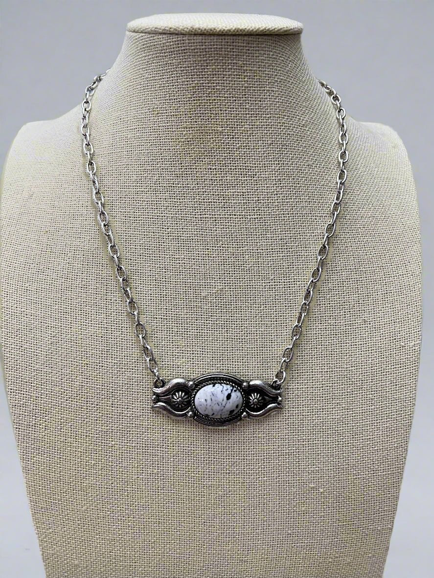 Faux White Buffalo Bar Necklace - 18 inch + 3 - Cowhide and Conchos