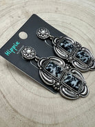 Faux White Buffalo Drop Earrings - Cowhide and Conchos